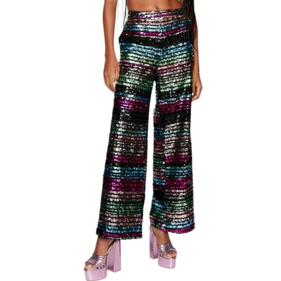 Nasty Gal Stripe Sequin Wide Leg Pants - Picture 1 of 4